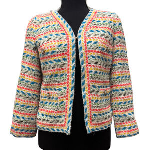 $1,295 Edward Achour Paris Women's Multicolor Tweed Jacket Pearl Buttons